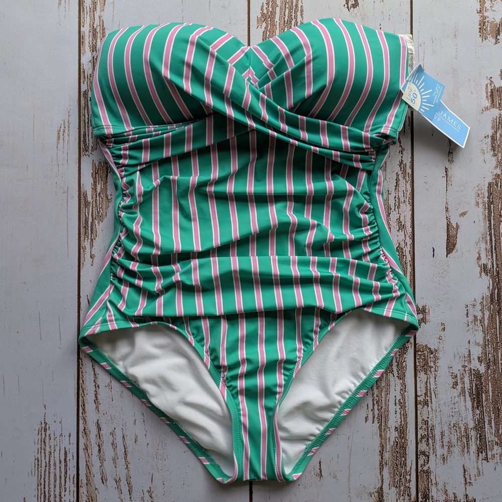 Striped Green and Pink Swimsuit Size M